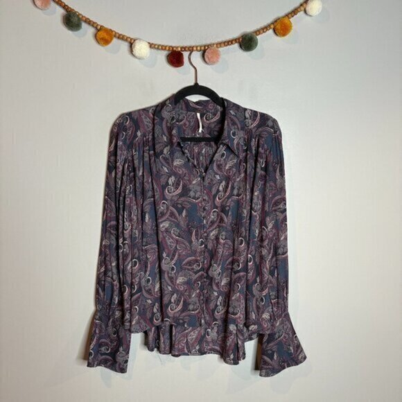 Free People purple paisley patterned blouse - Picture 1 of 5